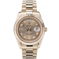 Knockoff Rolex Swiss DayDate Gold Stainless Steel Ribbed Bezel Gold Dial 41997